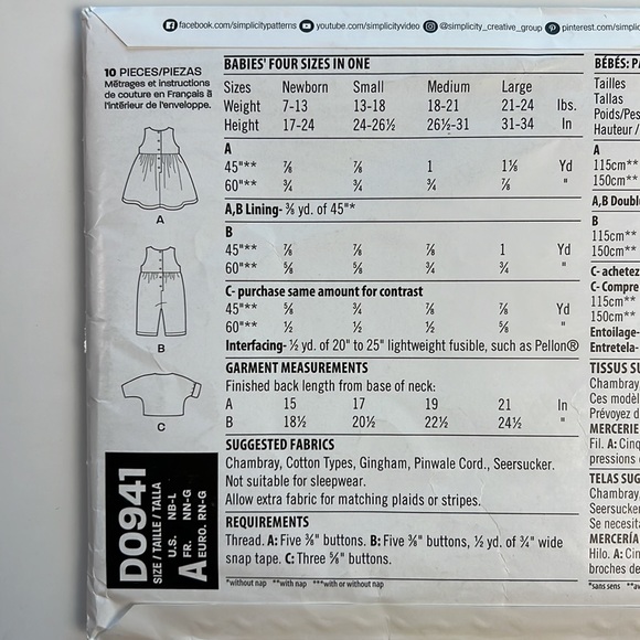 Lot of 3 Baby Sewing Patterns New Look R10542 - New Look D0941 - Simplicity 8614 - Picture 5 of 15